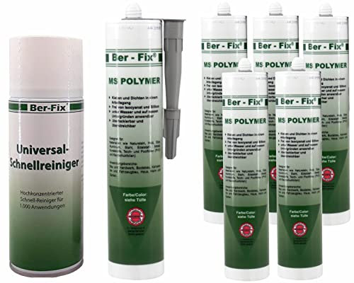 Ber-Fix 6x MS Polymer Kleber Beton-Grau 440g + 400ml Schnellreiniger – UV- & witterungsbeständig für dauerhafte Verklebungen