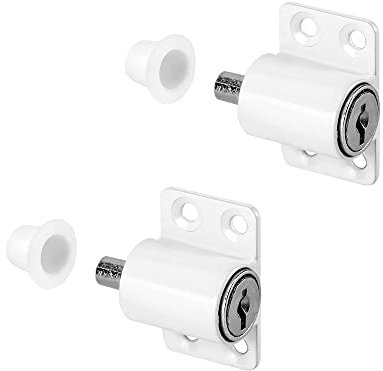 QWORK 2 Pezzi Serrature per Finestre Scorrevoli, Chiavistello di Sicurezza con Chiavi Universali, per Casa e Scuola, Bianco