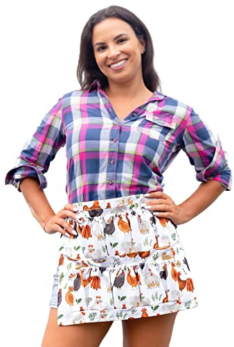 MZCXMAO Egg Collecting & Gathering Apron with 12 Pockets - Chicken Egg Apron for Women/Men, Fresh Eggs Collection (Hen Design, Gifts for Chicken Keepers)