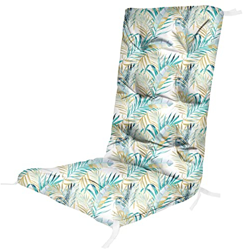 Ferocity Hochlehner Auflagen für Stühle 130 x 50 x 5 cm Gartenstuhl Sitzpolster Sitzauflagen Outdoor Kissen Palettenauflage Bankauflage Polsterauflage Matratze Gartenpolster Farbe Palm Weiß [146]