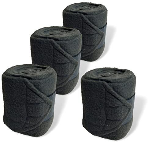 Bandagen fürs Pferd aus Fleece mit Klettverschluss - Fleecebandagen Pferd im 4er Set mit praktischer Aufbewahrungstasche (Shetland Pony (Shetty), Schwarz)