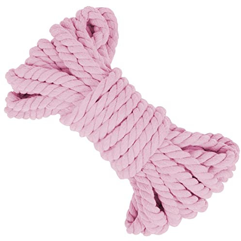 LEREATI Cuerda Macrame 8mm x 10m Hilo Macrame Cuerda de Algodon Natural Cuerda Gruesa, Algodó Cordel Cordón para DIY Manualidades, Colgador de Planta, Jardinería, Cortina Decoración (Rosa)