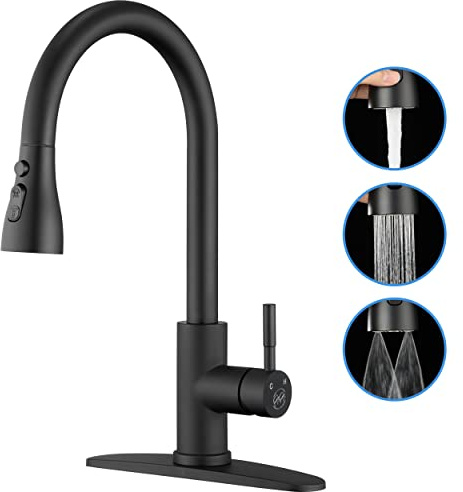 GAGALIFE Matte Black Kitchen Faucets with Pull Down Sprayer - 1 or 3 Hole