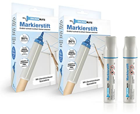DECKENBLITZ 2x Spezial-Markierstift für perfekt gestrichene Decken | Überstreichbare Spezialtinte erleichtert das Streichen und verhindert unschöne Streifen & Ansätze | Bis zu 50% schneller streichen