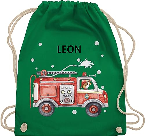 Turnbeutel Rucksack - Feuerwehr Auto I Feuerwehrauto I 112 I Fire Truck I Löschfahrzeug - Unisize - Grün - rucksäcke kindergarten beutel für wechselwäsche jugendfeuerwehr feuerwehrautos