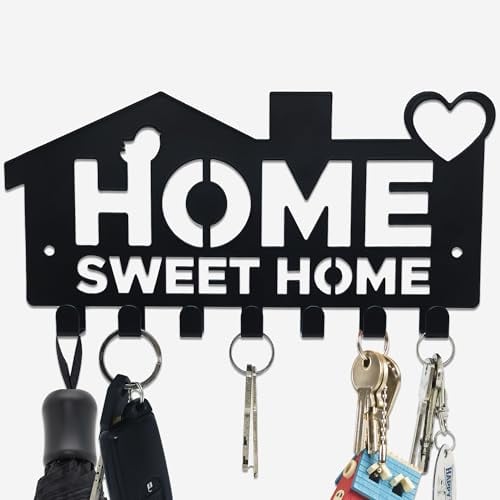 JJ PRIME - Porte Clef Mural Design Noir | Home Sweet Home Crochet Porte Clé Mural | Boite A Clef Decorative | Accroche Clef Mural - Rangement Clef Mural Decoration Maison, Entrée, Bureau, Cuisine
