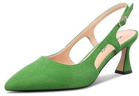 MAGIOPY Donna Chiusa a Punta Medio Tacco Heel Slingback Slip-on Dress Pumps Fibbia Casual Ufficio Estate Scarpe 6.5 CM Heels Verde A 36 EU