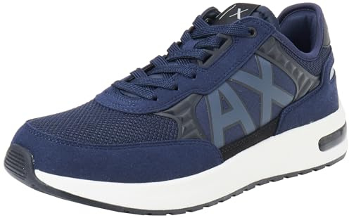 Armani Exchange Men's Dusseldorf Embossed Geometric Motifs, Sneaker, Navy+Black, 42