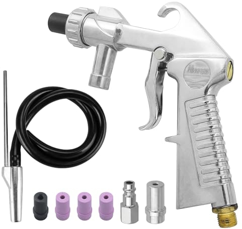 Kaelah Sandstrahlpistole Druckluft, Sandstrahlen Pistole Kit, Sandstrahlen Gerät mit Gummischlauch (1M), Metalldüse und 3 Stück 6 mm Keramikdüsen ein Luftanschlussnippel für Sandstrahlen