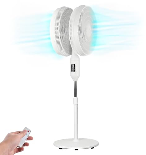 Wintem - Ventilatore a Piantana Doppia Esposizione 50W con 12 Velocità e Timer 15 Ore, Telecomando Incluso, Oscillazione 45°/90°, Altezza Regolabile, Silenzioso per Casa e Ufficio