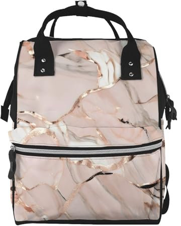 HJLUUFT Pañaleras Para Bebe Wickeltasche, Rucksack und Baby-Wickeltasche für Mütter und Väter in Roségold, Marmor, Schwarz, Einheitsgröße