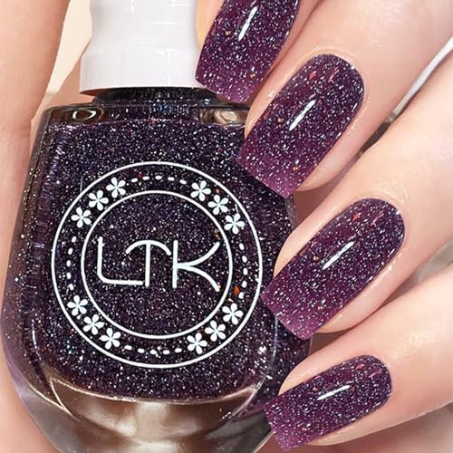 Glitter Nail Polish, Purple Nail Varnish, Diamond glitter Quick Dry nail polish No UV Lamp Curing, Long Lasting, Chip Resistant, Non-Toxic, Quick Drying Salon & Home Manicu (62#Sparkle Purple)