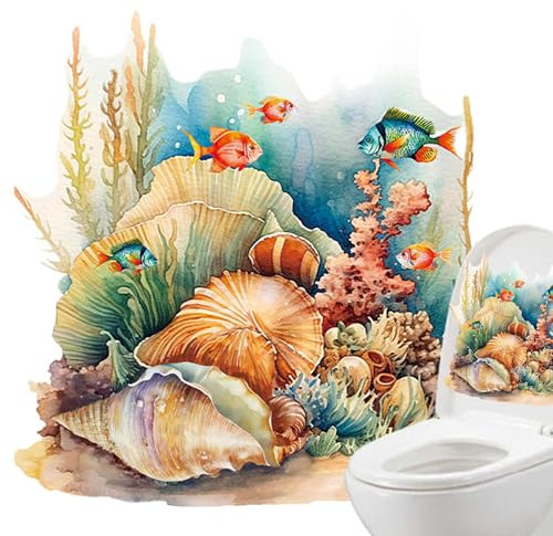Adesivo del sedile del gabinetto, adesivo da parete del sedile del water | Adesivo per coperchio WC, Adesivo per WC bagno - Vistaprint Underwater World Decalcomania per coperchio WC, Strumento di deco