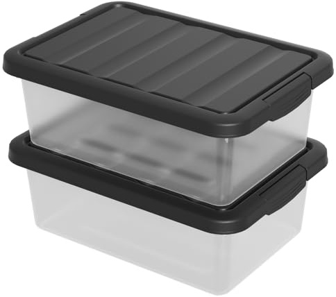 Afromy 14 L Plastic Clear Storage Box, Stackable Plastic Storage Bins with Black Lids, 2 Pack