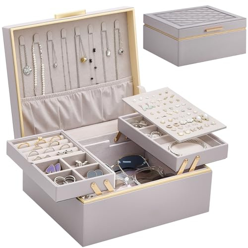 Lolalet 2 Ebenen Schmuckkästchen Schmuckbox Jewelry Organizer für Damen | Schmuckaufbewahrung Schmuck Organizer Schmuckkoffer für Halsketten Ringe Ohrringe Armbänder