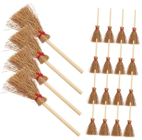minkissy 20pcs Miniature Straw Brooms Mini House Brooms Realistic Witch Broomstick for Halloween Costume Cosplay Party Accessories and Dollhouse Decor