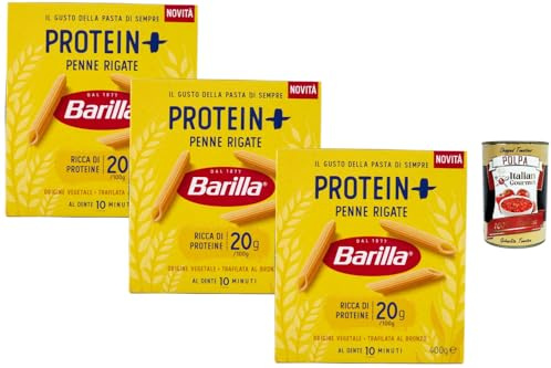 Italian Gourmet Bundle 3x Penne Rigate Protein+ 400 g + Italian Gourmet Polpa, proteinreiche Penne aus Hartweizengrieß mit Erbsenprotein, 20 g Protein pro 100 g, bronzegeraut, 10 Min Kochzeit