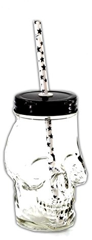 HAC24 Trinkglas Totenkopf mit Deckel Skull Glas Becher Bar Cocktail Glas Saftglas