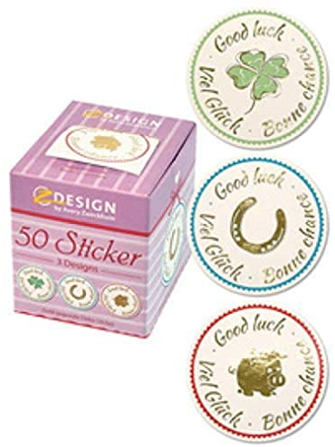 AVERY Zweckform 56811 Motivationsetiketten (Aufkleber, Viel Glück, Papiersticker mit Silberprägung, 38 mm im Spender, Geschenkaufkleber, Hochzeit, Silvester, Glücksbringer ) 50 Stück auf Rolle