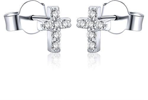 AoedeJ Boucle D'Oreille En Argent 925, Croix Religieux Argent Boucle D Oreille Femme, Zircone Petites Boucles D'Oreilles Pour Fille Enfant Boucle D'Oreille Bijoux (Style 1)