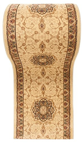 Läufer Teppich Flur in Beige - Orientalisch Muster - 3D-Effekt Dichter und Dicker Flor - Läuferteppich nach Maß - ISKANDER Kollektion 70 x 150 cm