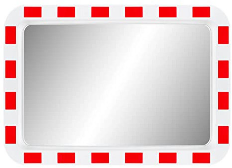MIRAC Verkehrsspiegel, Acrylglas, rot/weiß, rechteckig, 60 x 40 cm, Art.-Nr. 45100460 | Sicherheitsspiegel | Straßenspiegel