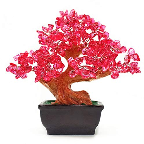 Colorsheng Feng Shui Quarz Kristall baum Bonsai Stil Dekoration für Glück und Reichtum (rot)