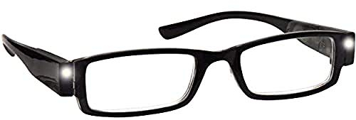 La Compañía Gafas De Lectura Iluminado LED Noche Lectores De Luz Hombres Mujeres Negro L1-1 +2,00