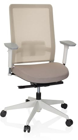 hjh OFFICE 738117 Profi Bürostuhl Pure White Stoff/Netz Beige Drehstuhl ergonomisch, weißer Rahmen, Lordosenstütze