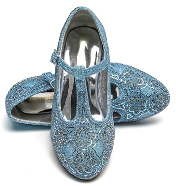 ELSA & ANNA Scarpe da principessa per ragazze - Scarpe con tacco 3cm - Scarpe per costumi Elsa glitterate per feste e compleanni - Tacchi alti per bambini BLU22 (Blu, 26 EU)
