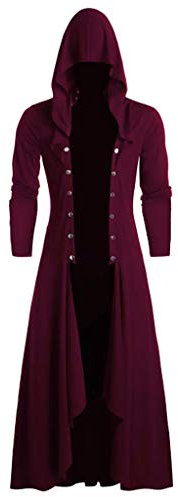 Manteau Steampunk Homme avec Capuche Long Vintage Gothique Trench Coat Manche Longues Retro Pas Cher A La Mode Cardigan Veste Cape Coupe Vent
