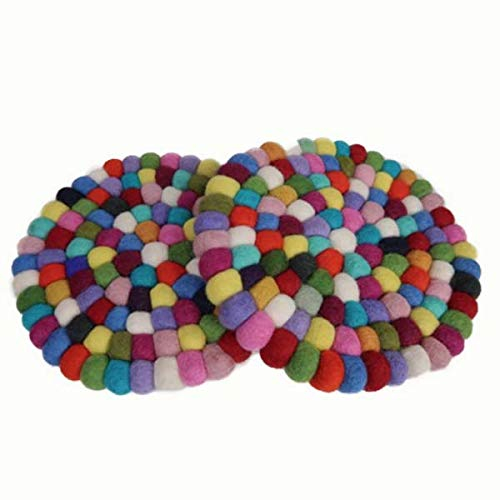maylow Yoga mit Herz felticrafts Topf Untersetzer aus Filz Handmade Bunte Filzkugeln 16,5 x 16,5 cm (2er Set kunterbunt - rund, Ø 20 cm)