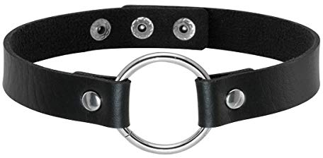 Eigso O-Ring Punk Choker Halsband Gothic mit Legierung und Knopfverschluss für Damen und Herren