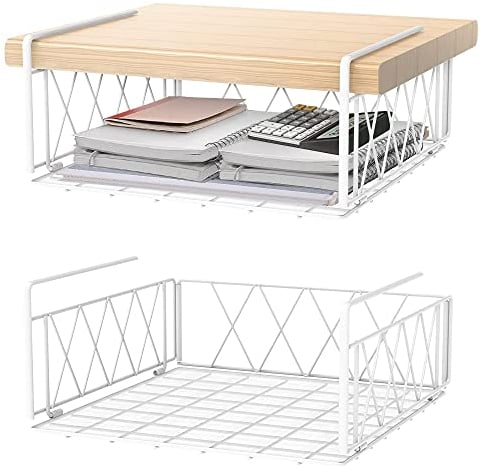 Under Shelf Basket, Hanging Storage Baskets Vertical Wire Rack with Liner for Kitchen Pantry, Cabinet Shelf (2 Pack)