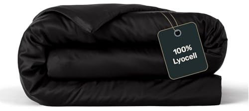 twenty:three Lyocell Deckenbezug 155x220 Jet Black - 100% Tencel - Gewonnen aus Eukalyptus - Hochwertig - Nachhaltig - Atmungsaktiv - Luxus - Hypoallergen