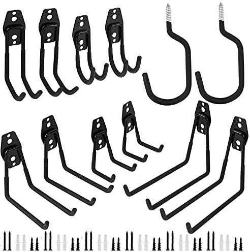 Faankiton 12 Pièces Crochet Rangement Garage, Crochet Garage Robustes avec Revêtement Anti-Dérapant, Crochets Muraux Garage (Noir)