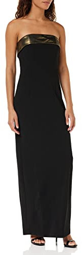 Gina Bacconi Women's Crepe and Chiffon Maxi Dress Cocktail, Black/Gold, 12