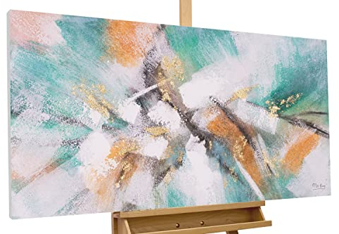 KunstLoft Leinwandbild | 100% HANDGEMALT | 120x60cm | Gemälde 'Mosaik der Natur' | Abstrakt | Rosa Türkis | Wandbild Wohnzimmer