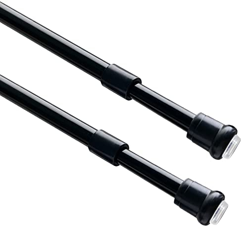 2 Stücks Klein Spannstange ohne Bohren, Vorhangstange ohne Bohren, Klemmstange Vorhang für Küche, Schränke, DIY-Projekte (40-65CM,Φ7.6&9.6mm Schwarz)