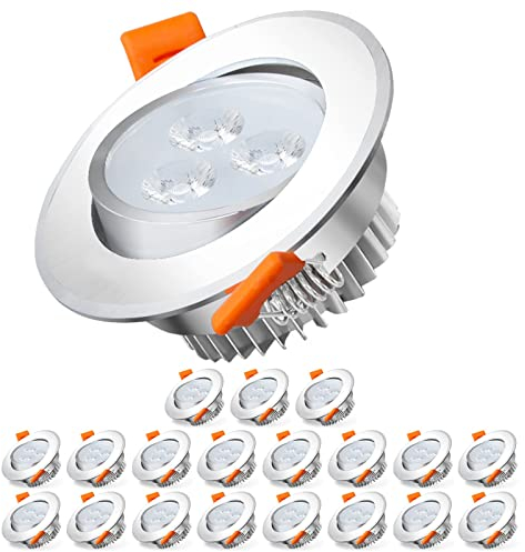 Ikodm LED Einbaustrahler, Ultra flach 3W 230V LED Spots Einbauleuchten, 6500K Kaltweiß, IP20 Schutzart, 30° Schwenkbar, LED Einbauspots für Badezimmer und Wohnzimmer, 20er Set [Energieklasse A++]