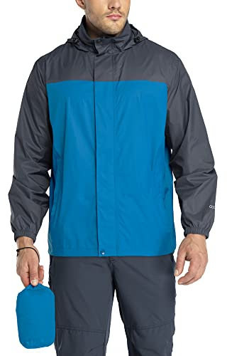 33,000ft Men's Lightweight Waterproof Outdoor Jackets Windproof Rain Shell Jacket Packaway Hooded Raincoat for Golf Fishing Cycling Classic Blue/Grey S