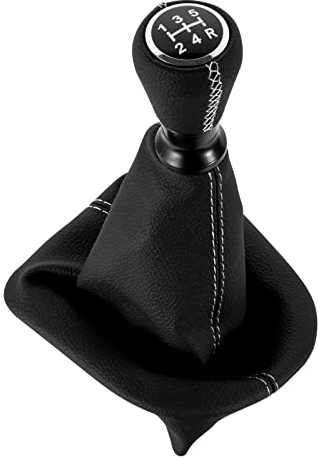 DOMENICA 5 Gang Schaltknauf Schalthebel mit Schaltmanschette Kompatibel für Peugeot 207 307 308 607 608 Citroen C3 C4 C5 (Weiß)