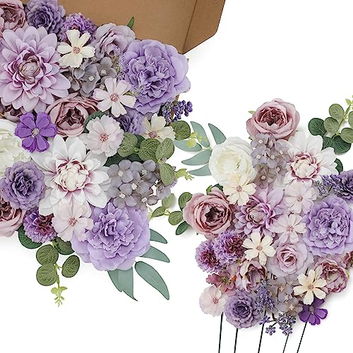 Senseya Künstliche Blumen Combo Box Blume Blatt mit Stielen für DIY Hochzeit Sträuße Braut Dusche Mittelstücke Party Dekorationen
