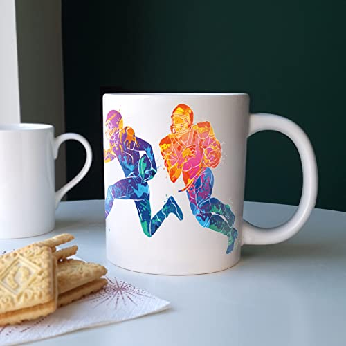 Purely Home Extra Large Big American Football Mug Themed Abstract Paint Effect - Jumbo White Coffee/Tea Gift for Sports Lovers
