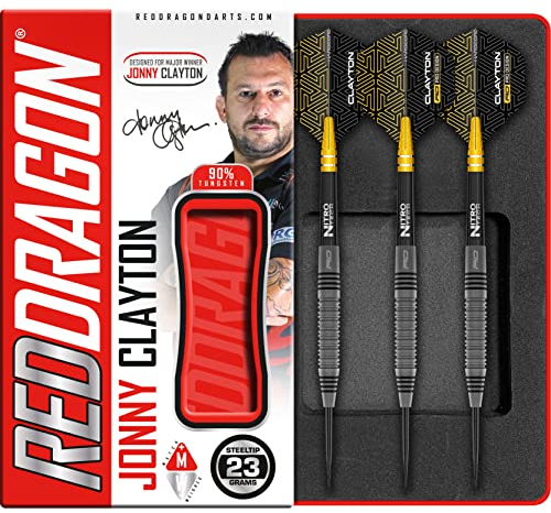 RED DRAGON Jonny Clayton Oxide Auflage 23 Gramm Premium Tungsten Darts Set mit Flights und Stielen