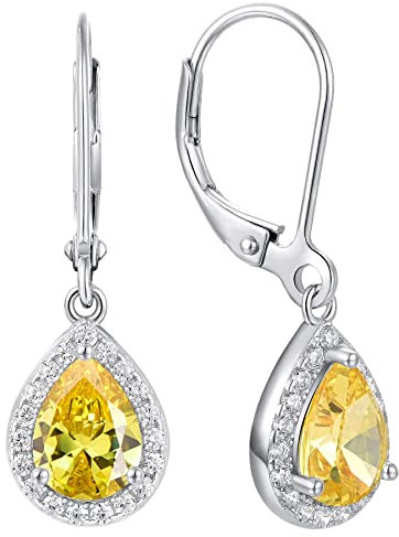 YL Damen Ohrhänger 925 Sterling Silber November Geburtsstein Citrine Zirkonia Oval Tropfen Ohrringe