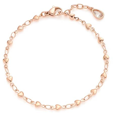 Leonardo Ciao Nana 022965 Bracelet en acier inoxydable avec cœurs, or rose, 17,5-20 cm, chaîne d'ancre, bijou pour femme, Saint-Valentin, Love, Eine Grösse, Acier inoxydable, Pas de gemme