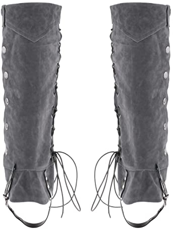 Harilla Piraten Stiefelstulpen Steampunk Kunstleder Kostümzubehör Piraten Stiefelstulpen Schuhüberzug Mittelalterliche Beinstulpen für Cosplay Halloween Party, GRAU