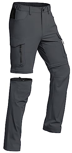 Vzteek Herren Wanderhose Zip Off Trekkinghose Outdoorhose Sommer Softshell Stretch Hose Kurz für Wandern,Abnehmbar,Baggy,Fahrrad,arbeits(DKgrey03,M)