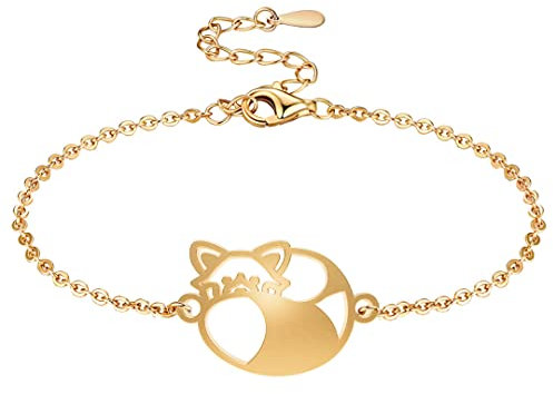 Fauna Bracelet Animal Panda Roux Couleur Or ou Argent avec Chaîne ou Cordon Noir pour Femme, Homme ou Enfant, Résistant et Ajustable Fabriqué en France